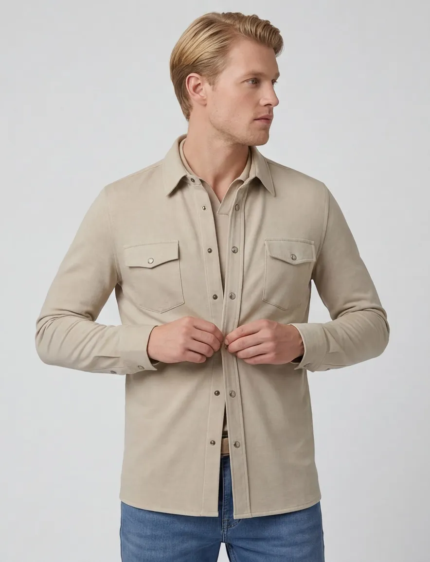 Beige overshirt Profuomo dubbele borstzak