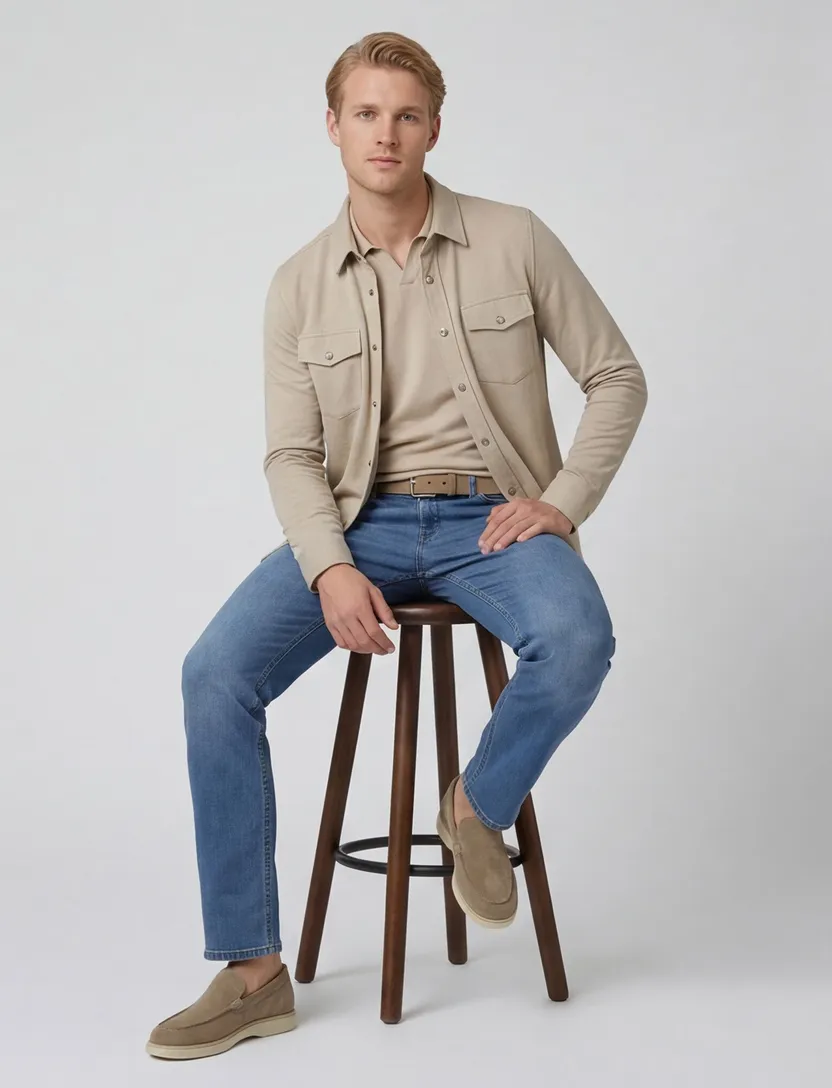 Overshirt Profuomo beige normale fit dubbele borstzakken