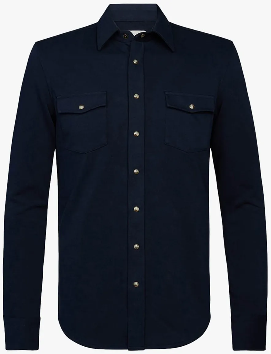 Donkerblauw overshirt Profuomo dubbele borstzak normale fit