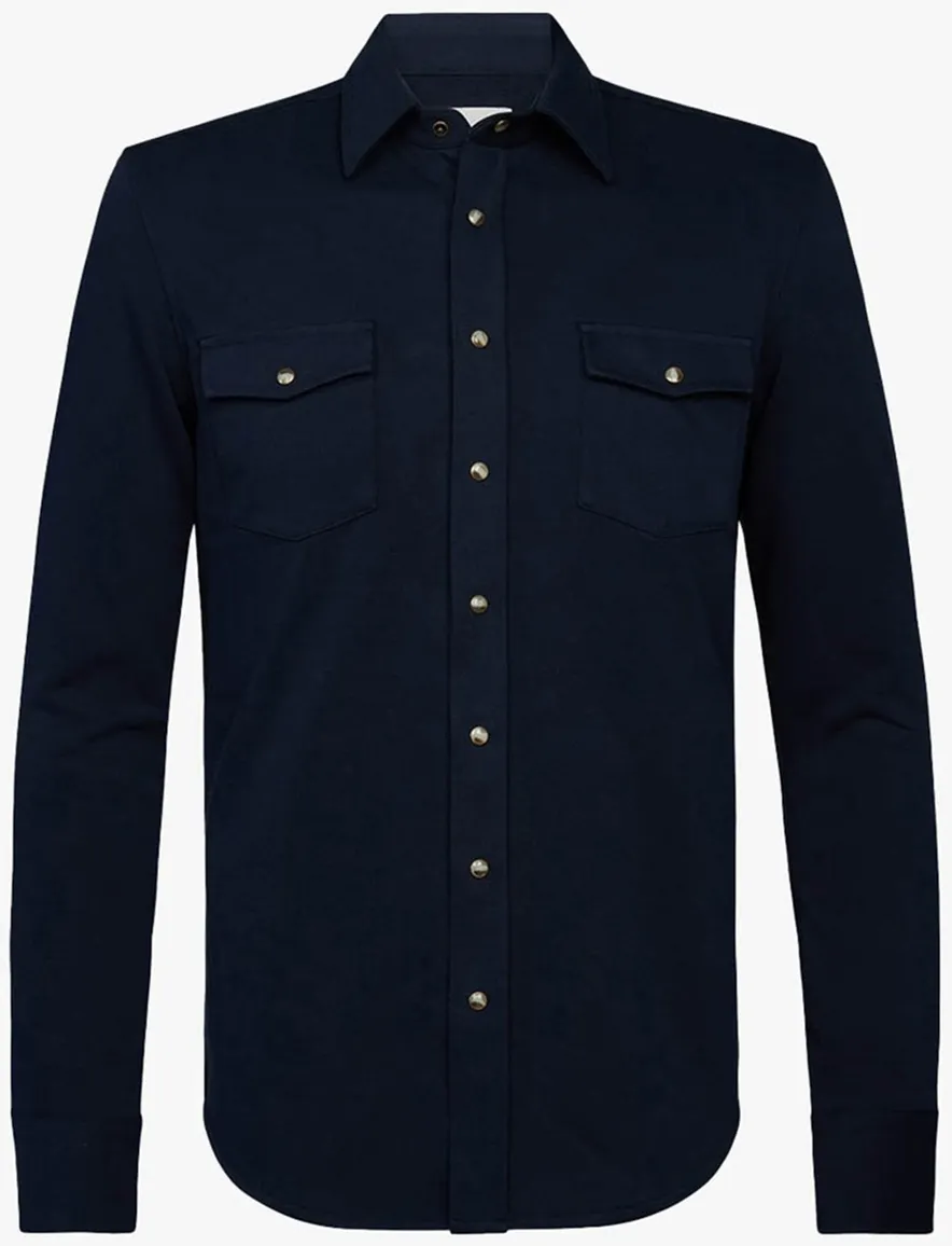 Donkerblauw overshirt Profuomo dubbele borstzak normale fit
