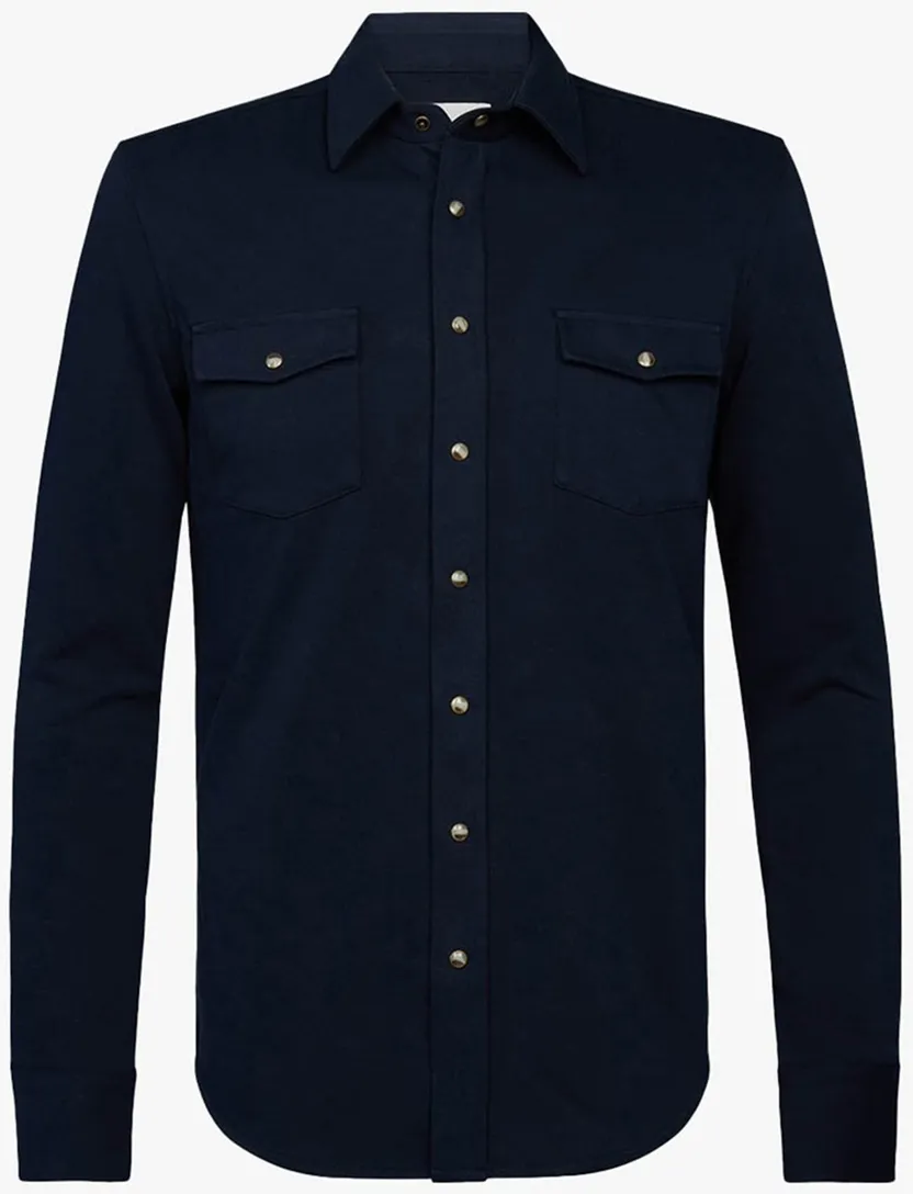 Overshirt Profuomo donkerblauw normale fit dubbele borstzak katoen