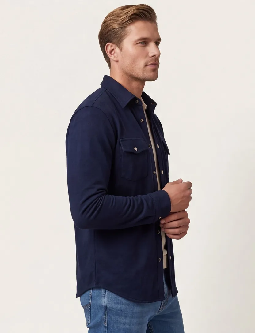 Overshirt Profuomo donkerblauw normale fit dubbele borstzak katoen