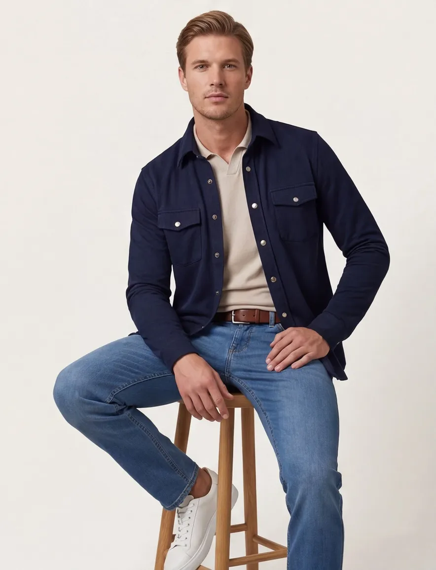 Donkerblauw overshirt Profuomo dubbele borstzak normale fit