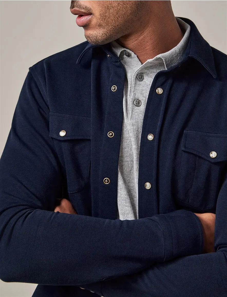 Donkerblauw overshirt Profuomo dubbele borstzak normale fit