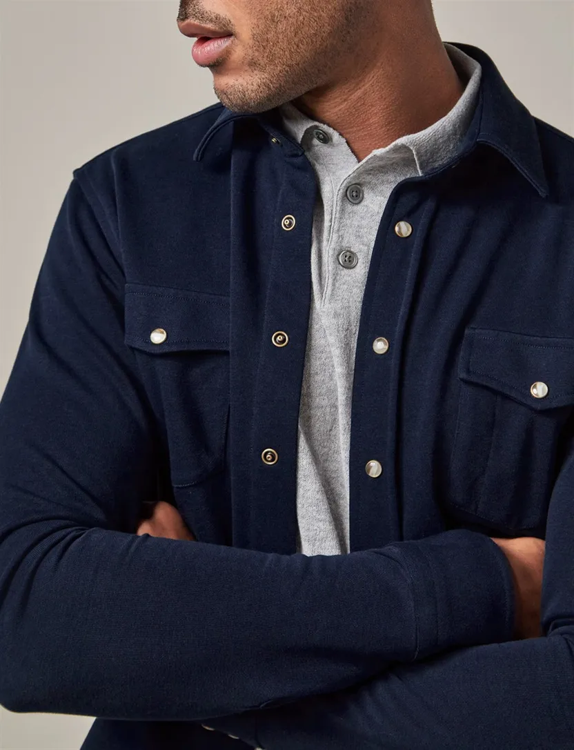 Overshirt Profuomo donkerblauw normale fit dubbele borstzak katoen