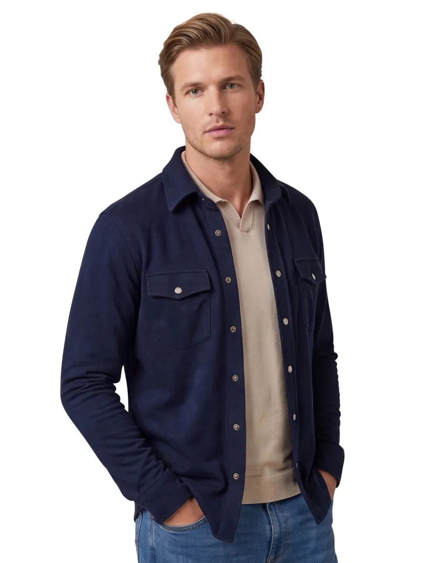 Donkerblauw overshirt Profuomo dubbele borstzak normale fit