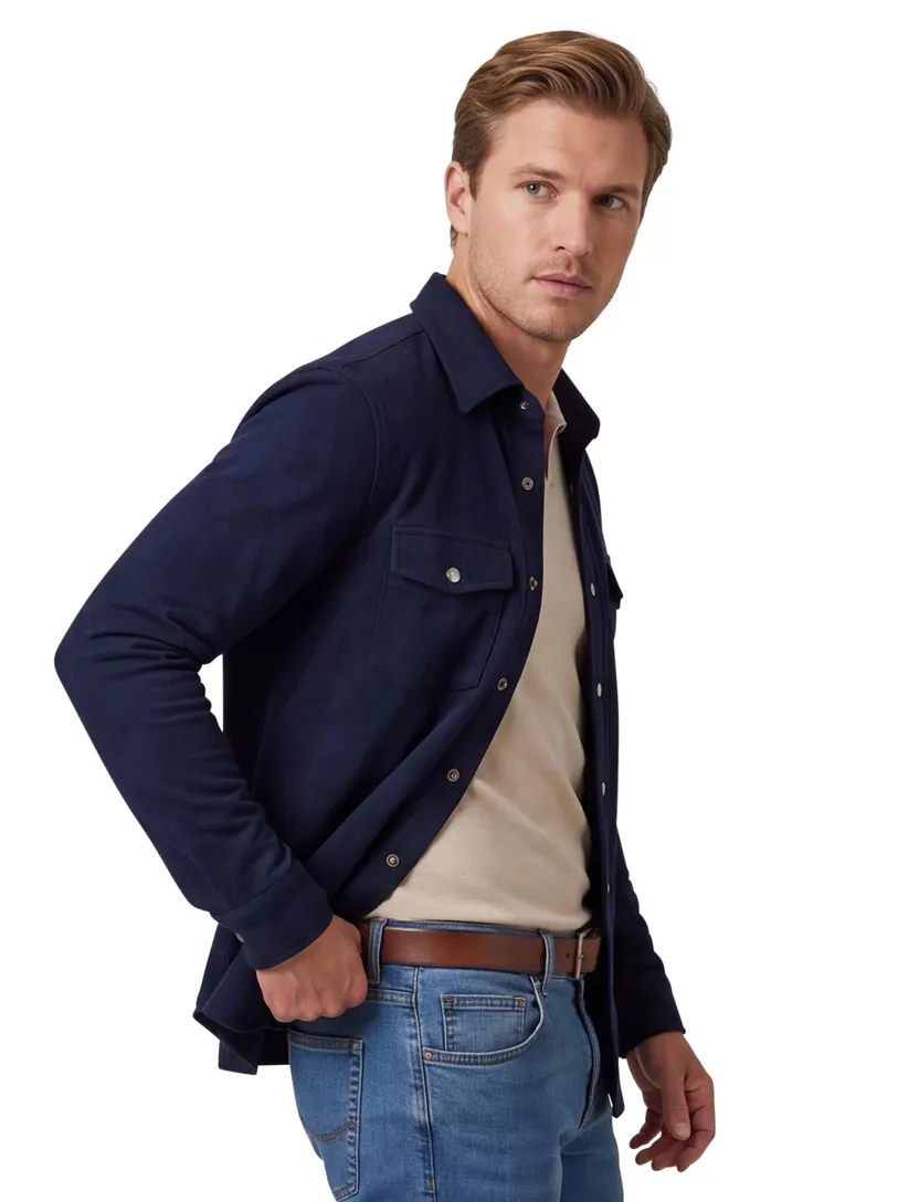 Overshirt Profuomo donkerblauw normale fit dubbele borstzak katoen
