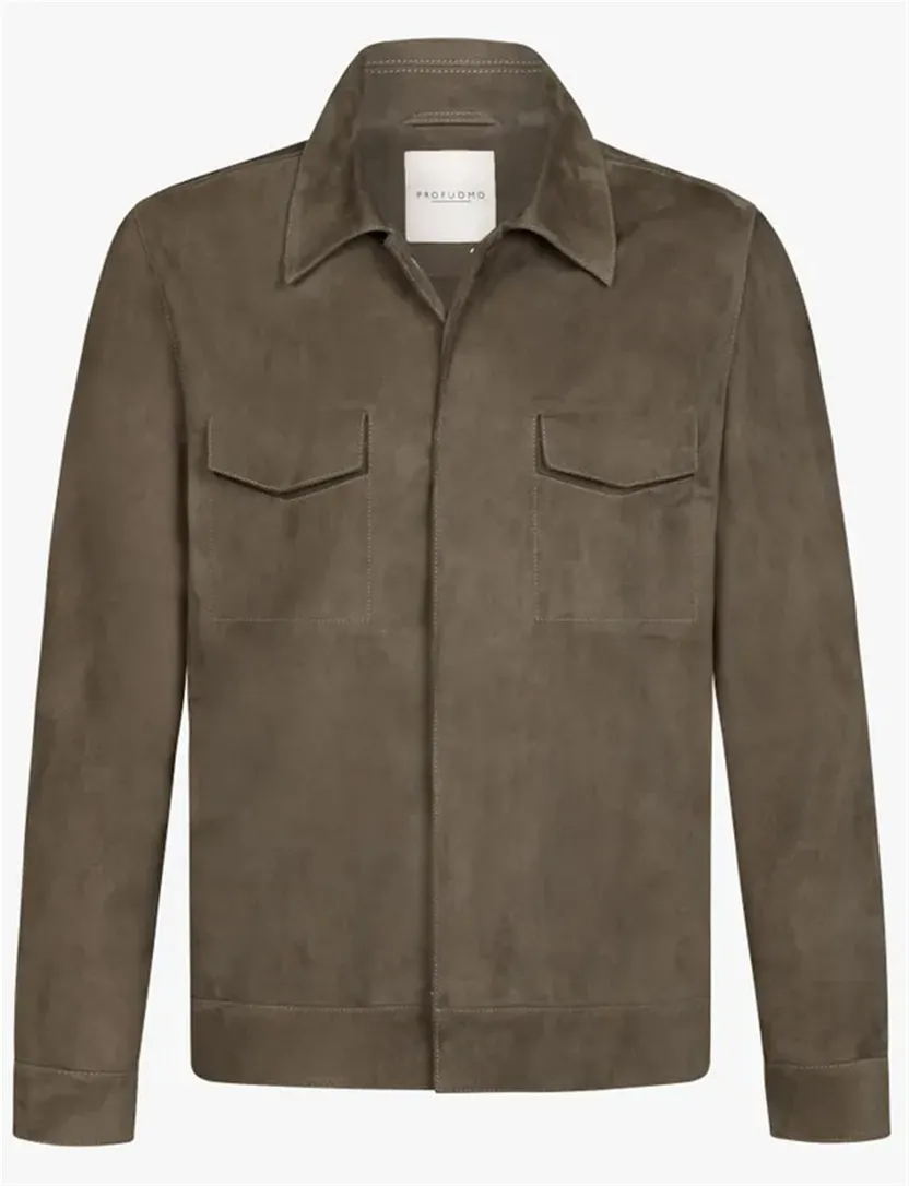 Overshirt Profuomo bruin leer dubbele borstzak