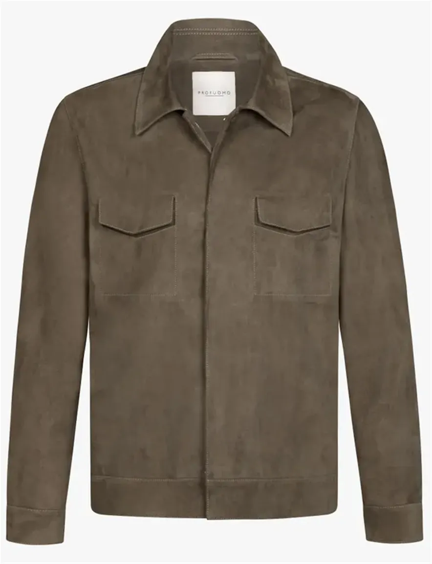 Profuomo suede bruin overshirt leer