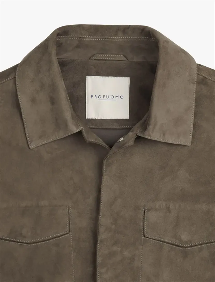 Overshirt Profuomo bruin leer dubbele borstzak