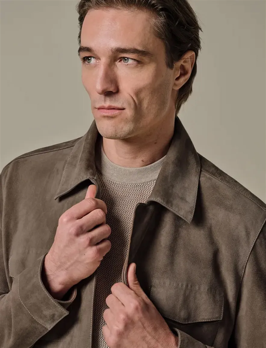 Profuomo suede bruin overshirt leer