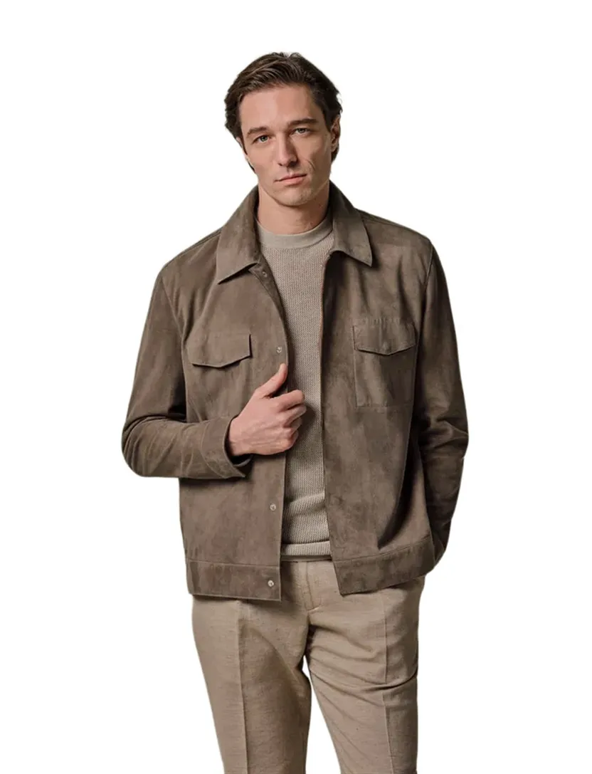 Overshirt Profuomo bruin leer dubbele borstzak
