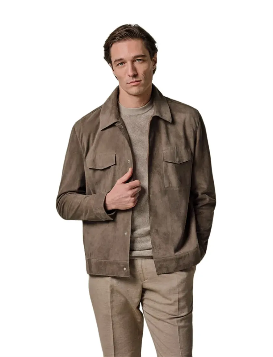 Profuomo suede bruin overshirt leer