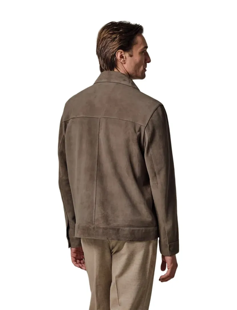 Overshirt Profuomo bruin leer dubbele borstzak
