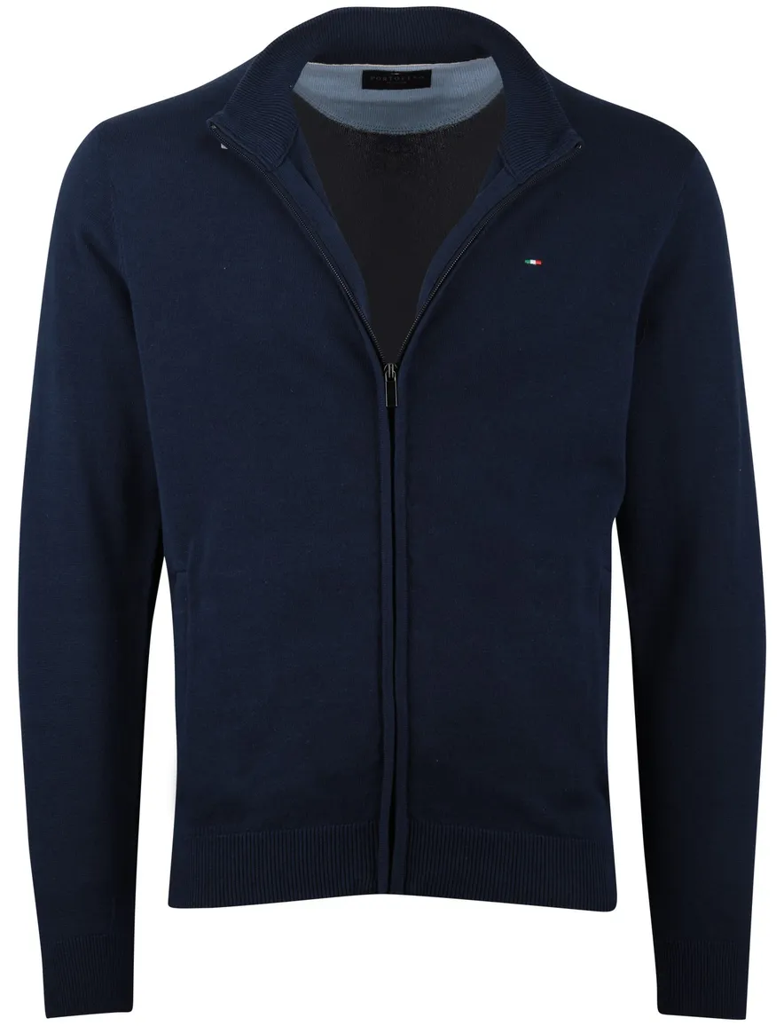 Portofino vest rits navy gemêleerd opstaande kraag