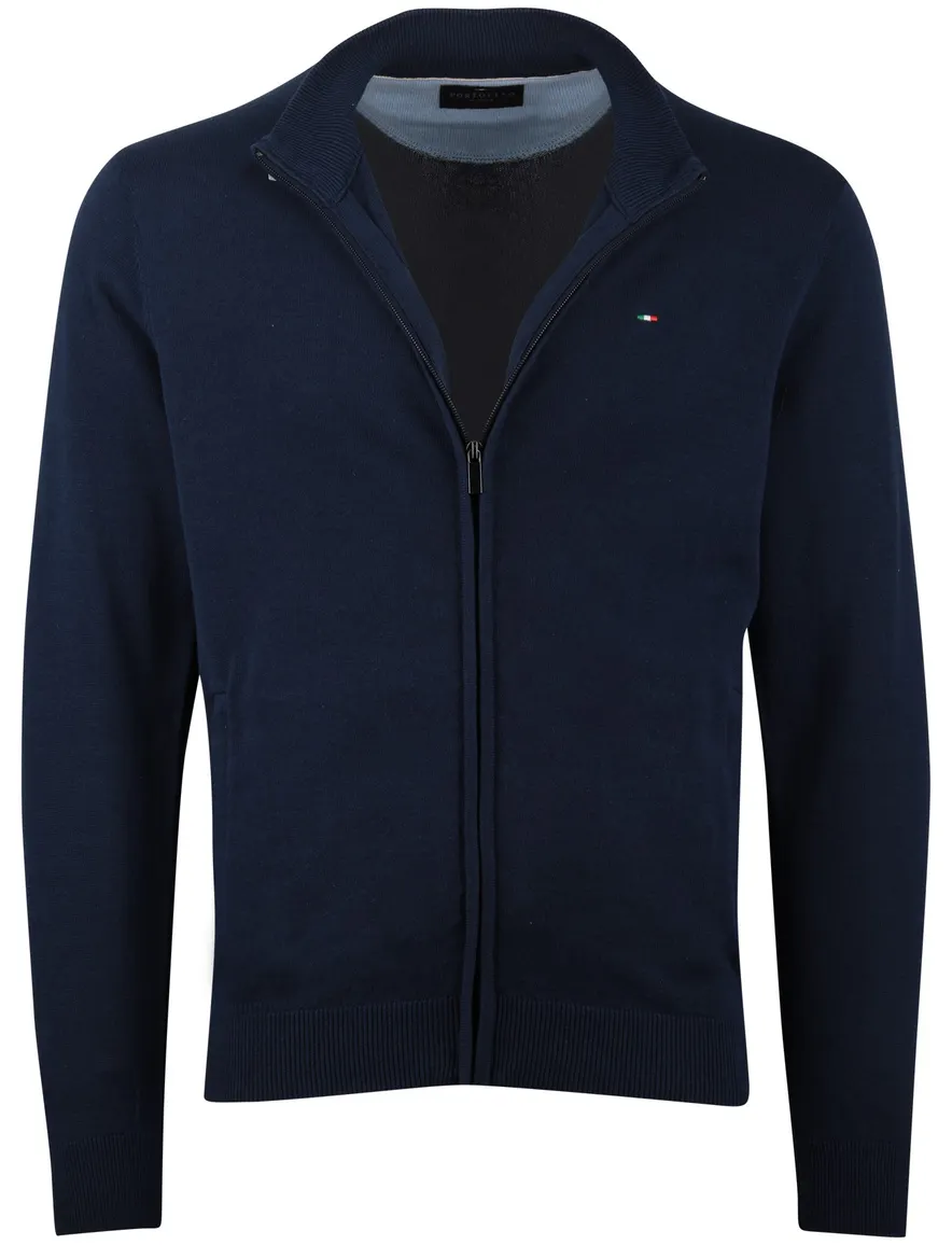 Portofino vest rits navy gemêleerd opstaande kraag