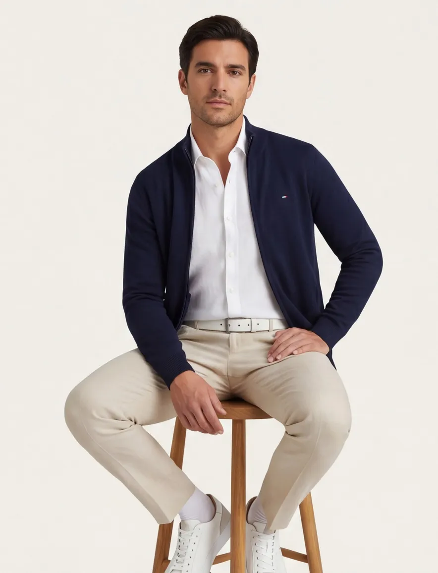 Portofino vest rits navy gemêleerd opstaande kraag
