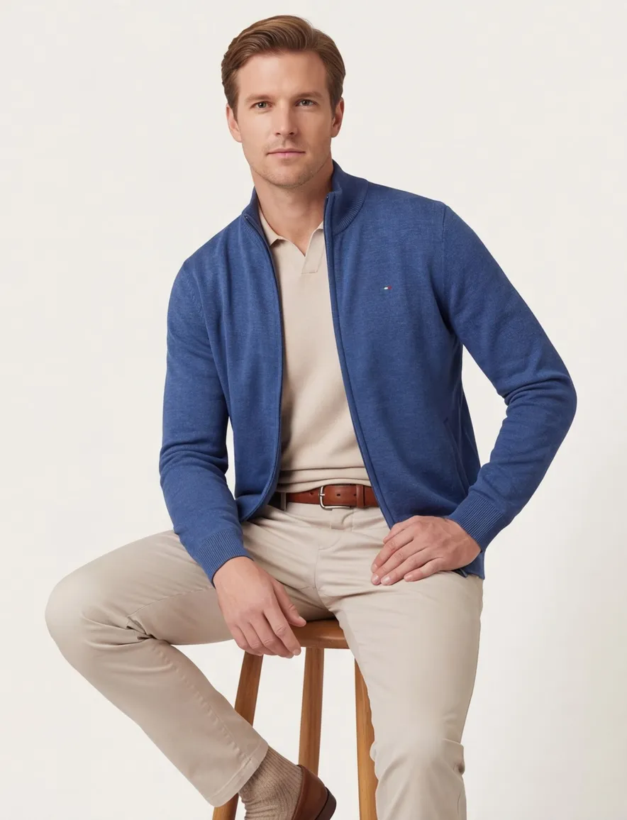 Portofino vest rits blauw opstaande kraag