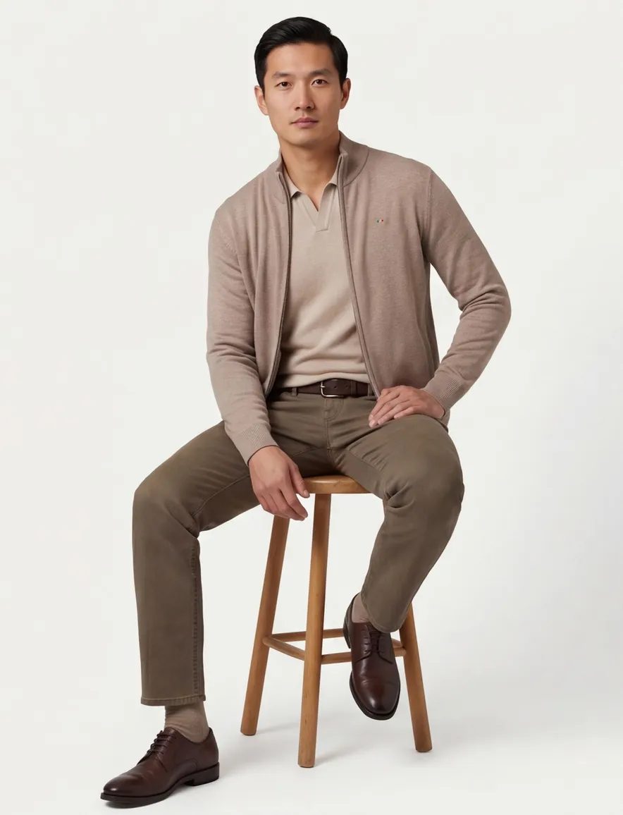 Portofino vest rits beige opstaande kraag