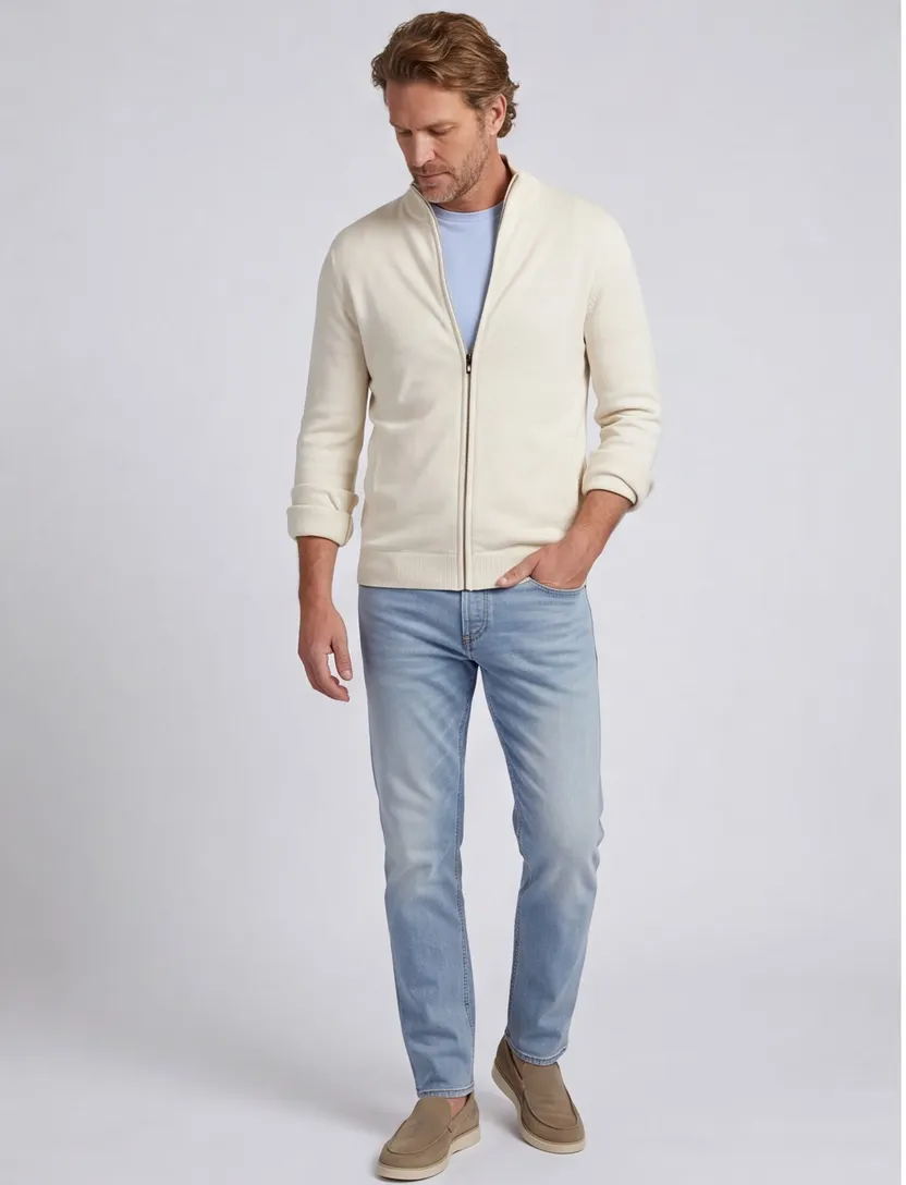 Vest Portofino rits creme effen