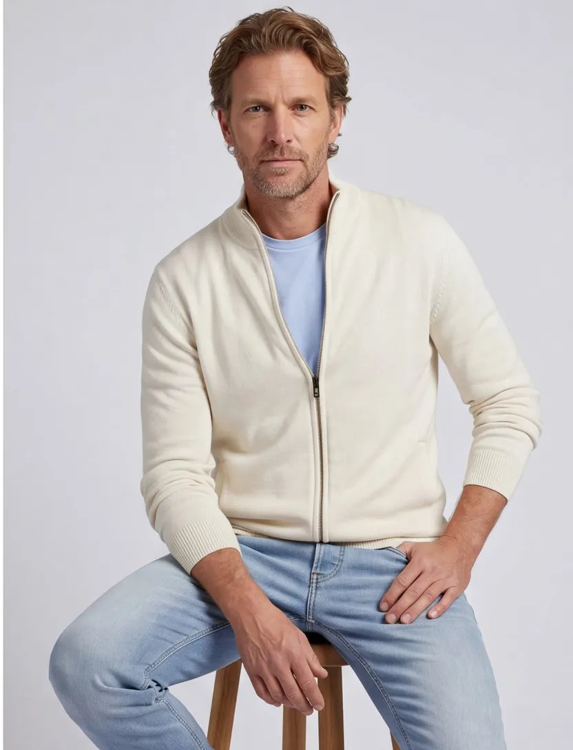 Vest Portofino rits creme effen