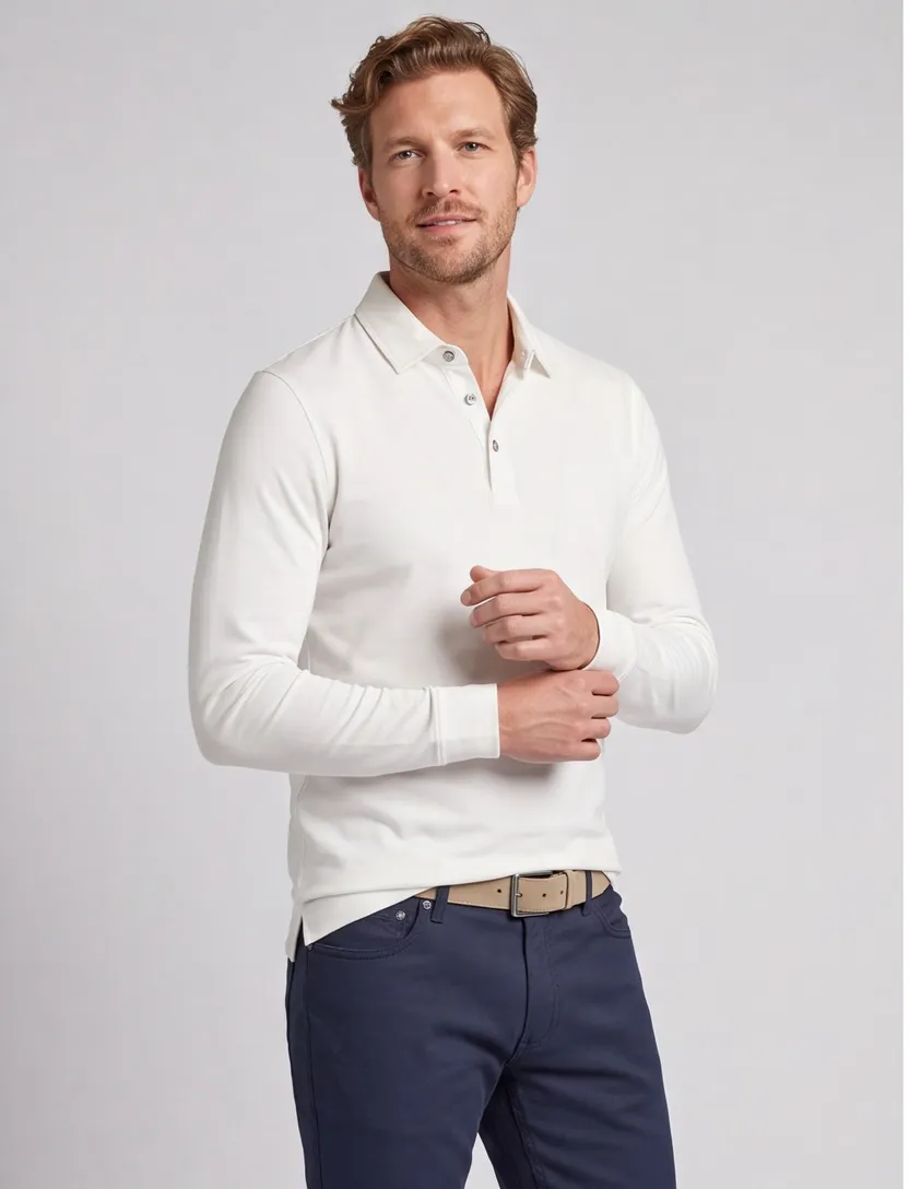 Poloshirt Portofino wit extra lang katoen