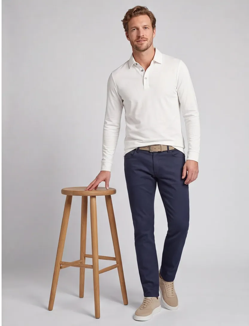 Poloshirt Portofino wit extra lang katoen