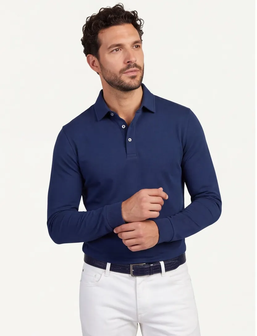 Poloshirt Portofino donkerblauw extra lang katoen