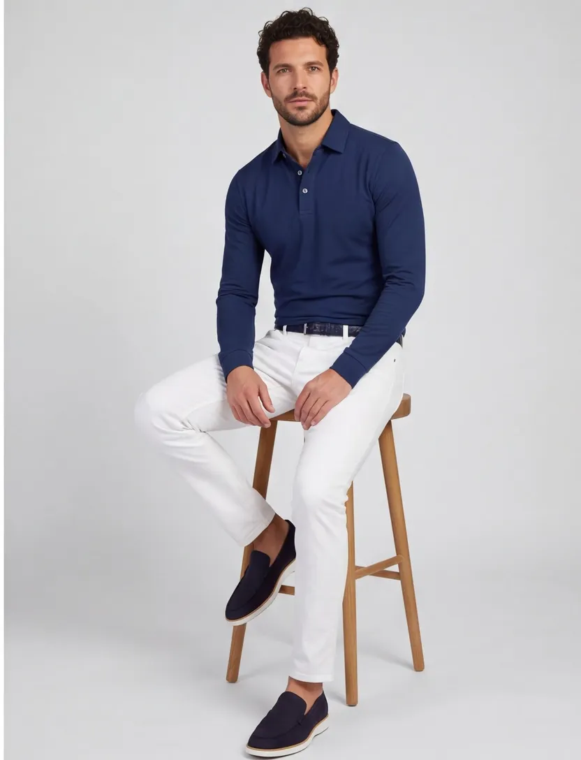Poloshirt Portofino donkerblauw extra lang katoen