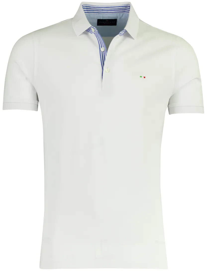 Poloshirt korte mouw Portofino wit pique 3 knoops
