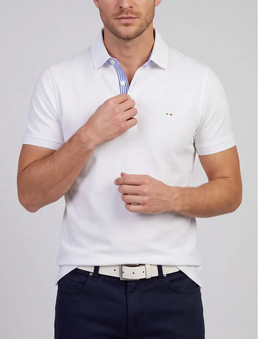 Portofino poloshirt korte mouw wit pique 3 knoops