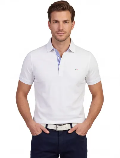 Portofino Portofino poloshirt korte mouw wit pique 3 knoops