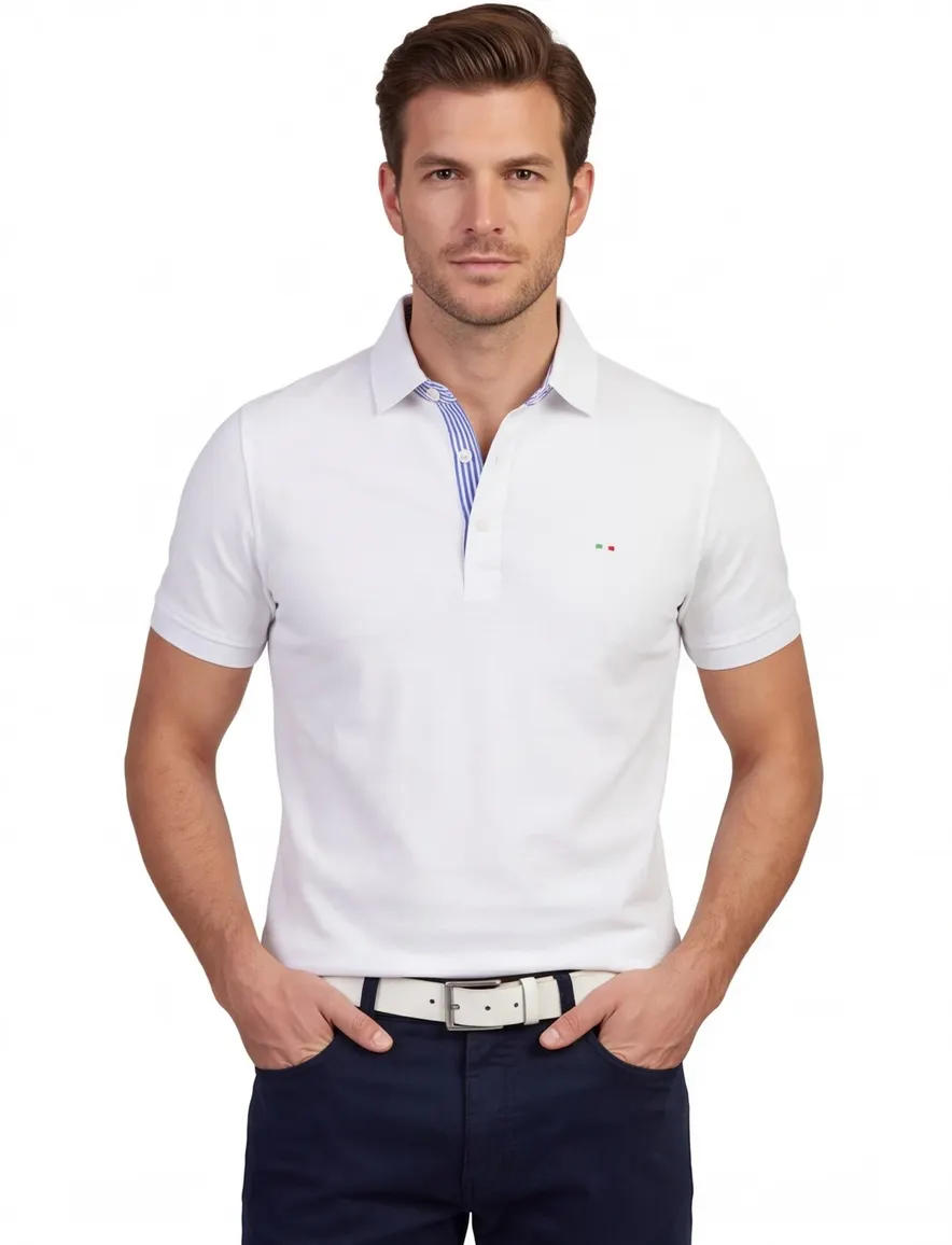 Portofino poloshirt korte mouw wit pique 3 knoops