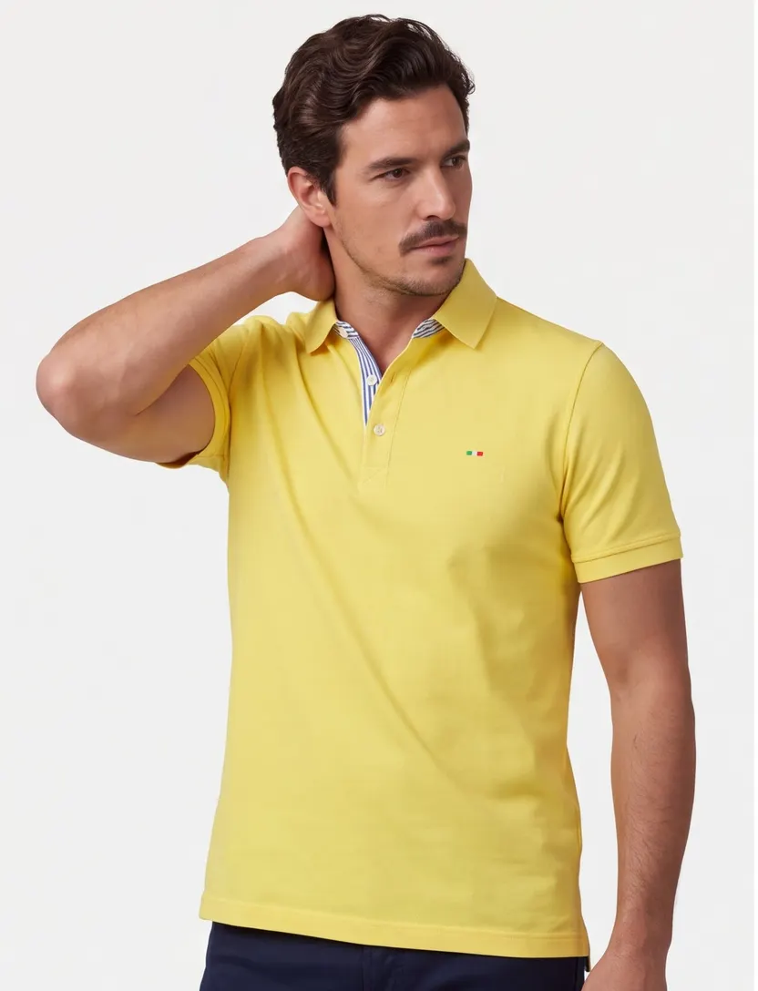 Poloshirt korte mouw Portofino geel 3 knoops pique