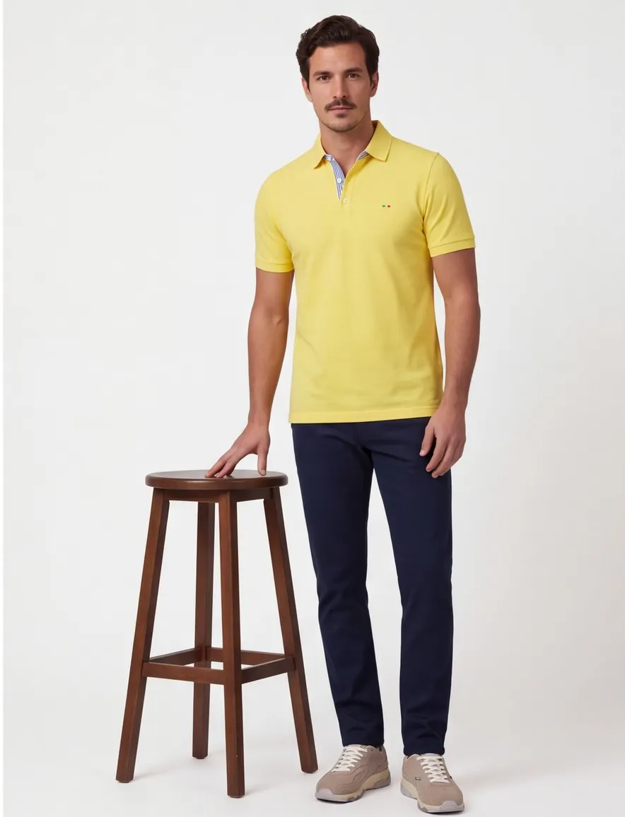 Portofino poloshirt korte mouw geel 3 knoops pique