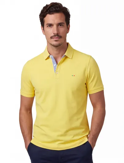 Portofino Portofino poloshirt korte mouw geel 3 knoops pique