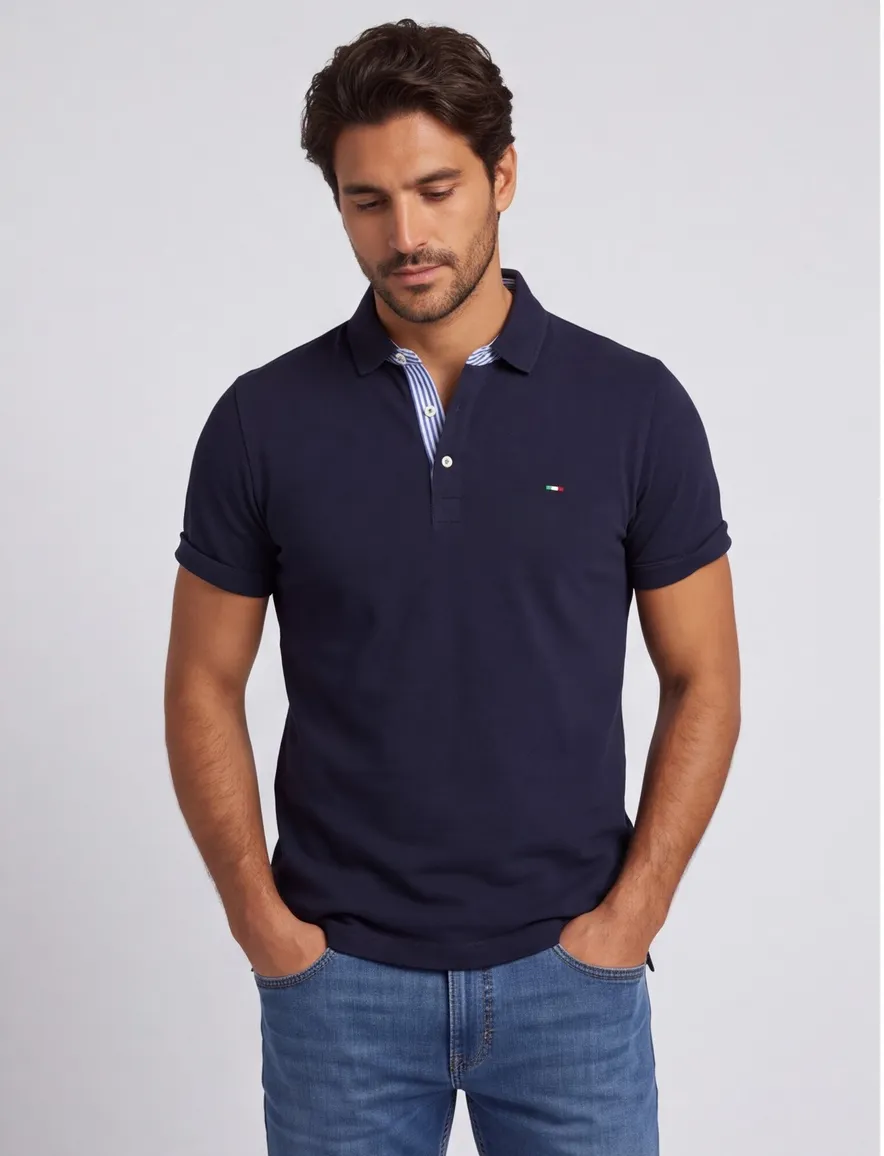 Portofino polo donkerblauw strepen boord