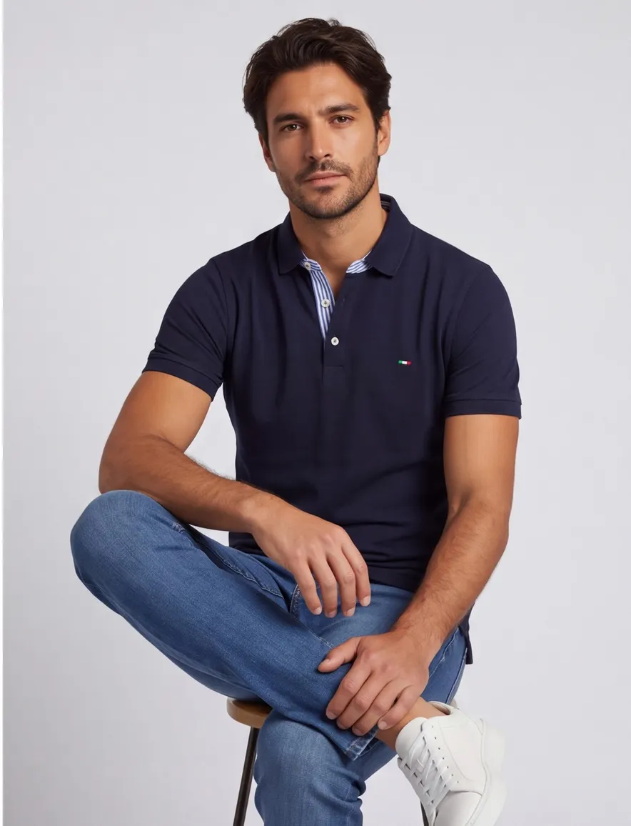 Portofino polo donkerblauw strepen boord
