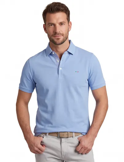 Portofino Lichtblauw Portofino polo normale fit 3 knopen pique