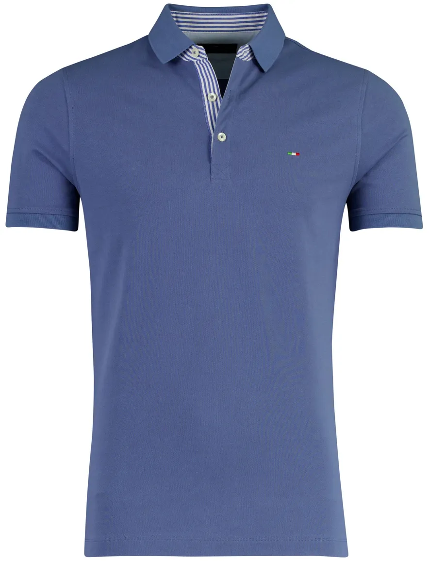 Poloshirt korte mouw middenblauw Portofino 3 knoops pique