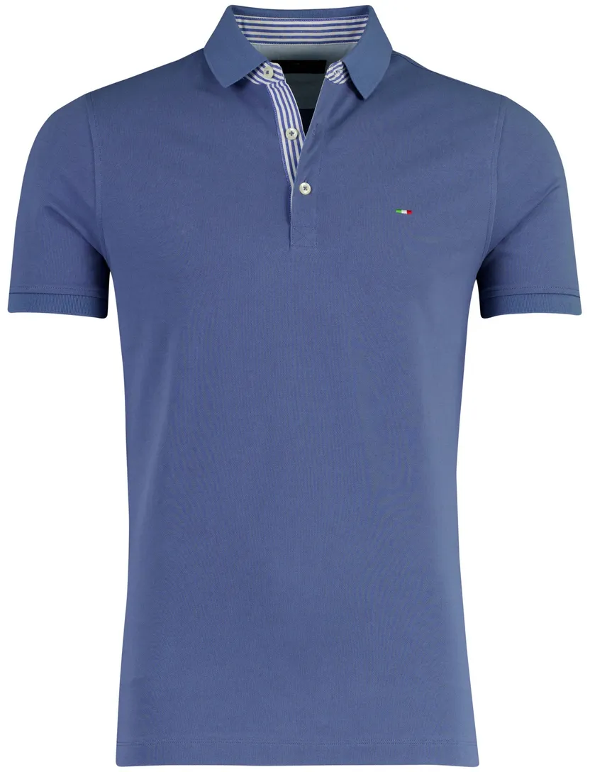 Poloshirt korte mouw Portofino middenblauw 3 knoops pique