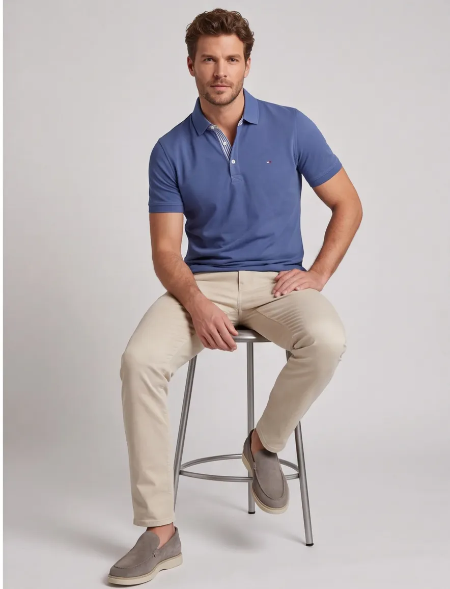 Portofino poloshirt korte mouw middenblauw 3 knoops pique