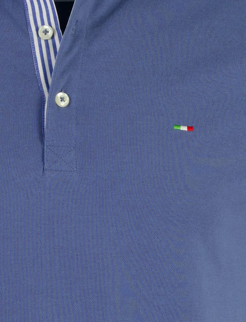 Poloshirt korte mouw Portofino middenblauw 3 knoops pique