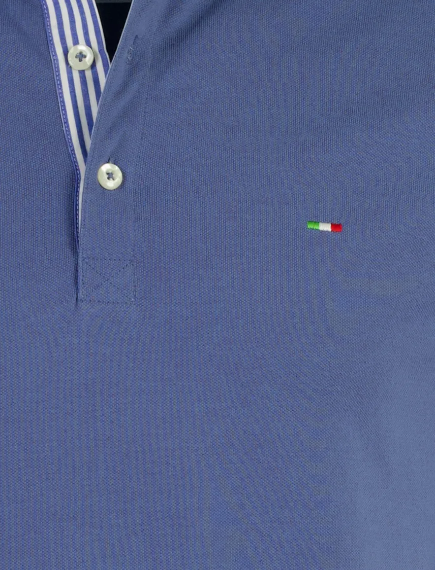 Portofino poloshirt korte mouw middenblauw 3 knoops pique