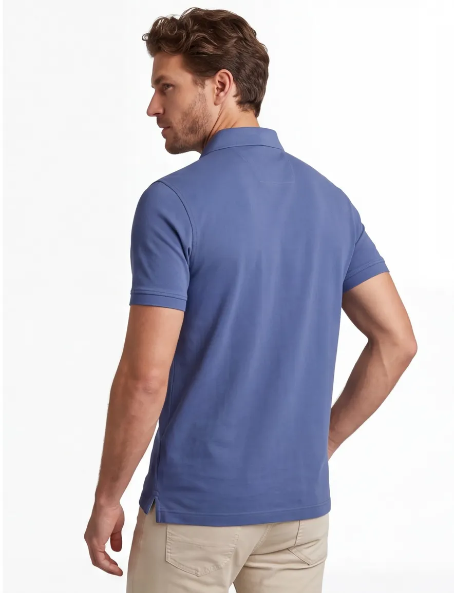 Portofino poloshirt korte mouw middenblauw 3 knoops pique