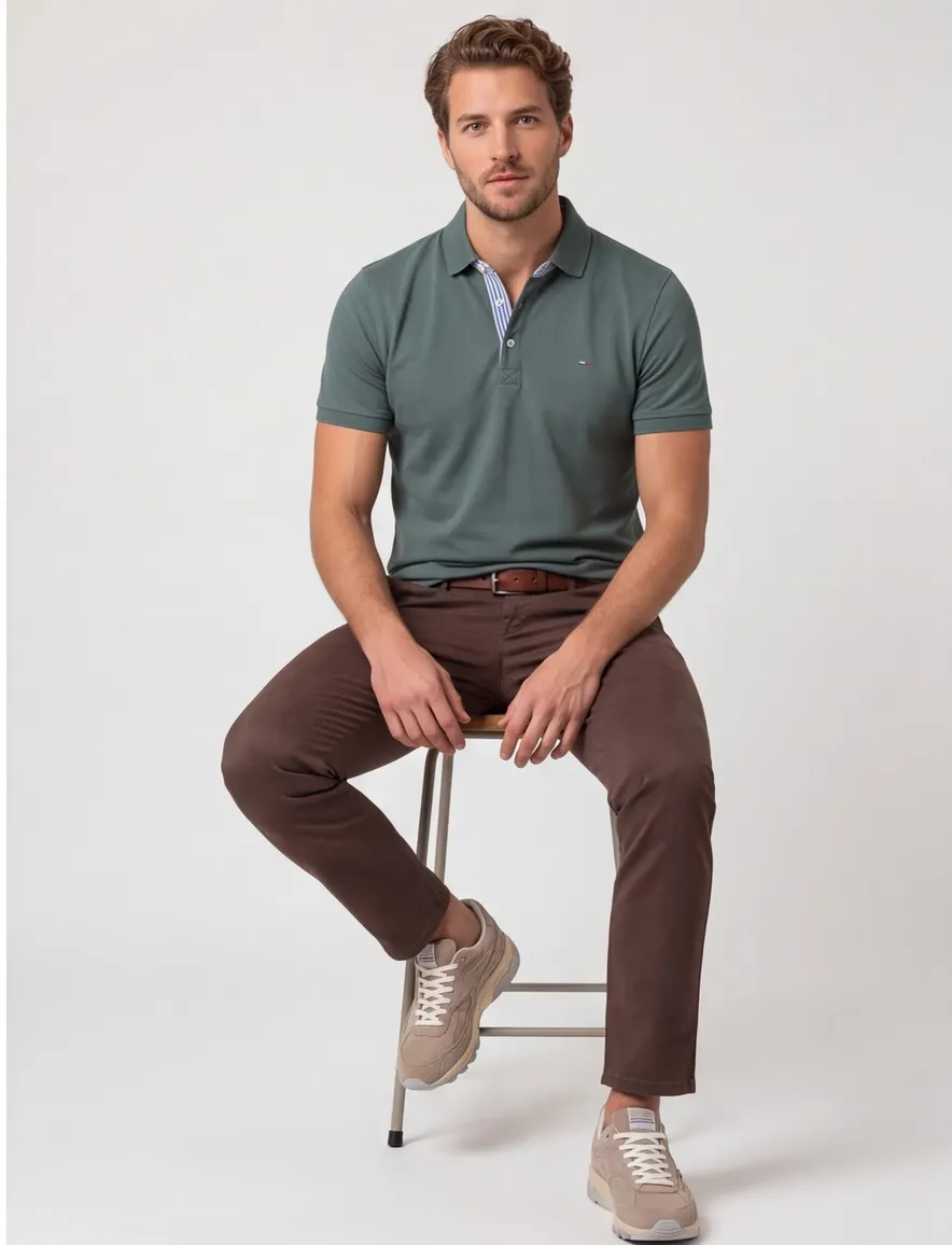 Groen Portofino polo normale fit 3 knopen pique