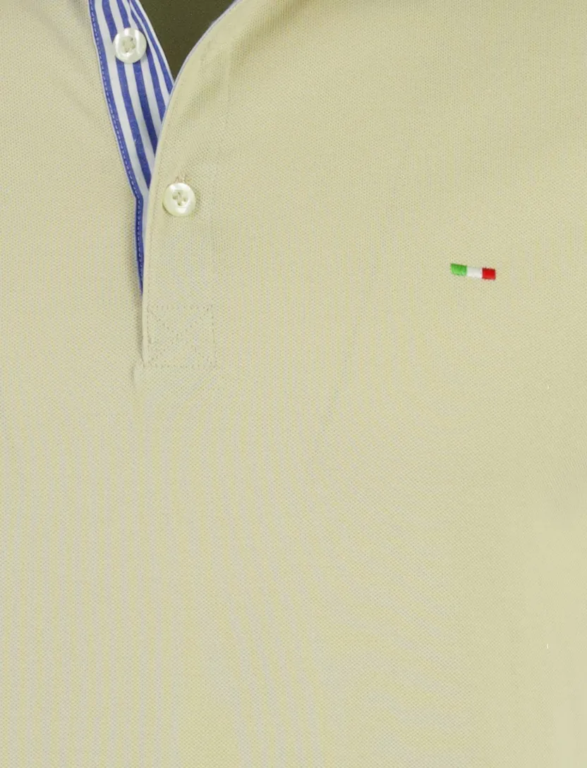 Poloshirt korte mouw Portofino beige pique 3 knoops