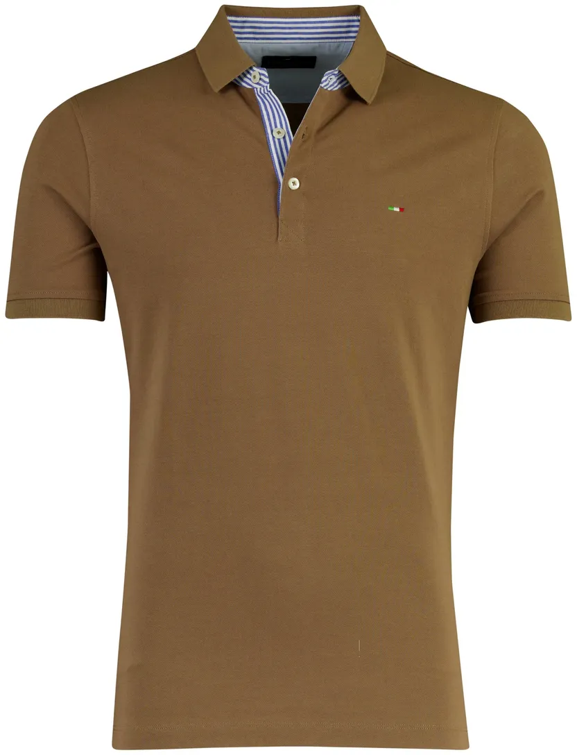 Poloshirt korte mouw Portofino bruin pique 3 knoops