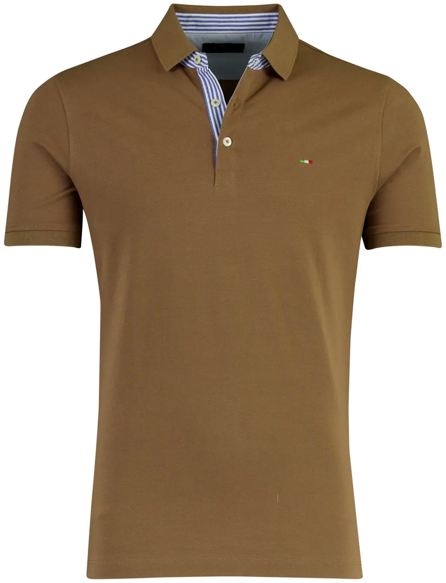 Portofino poloshirt korte mouw bruin pique 3 knoops