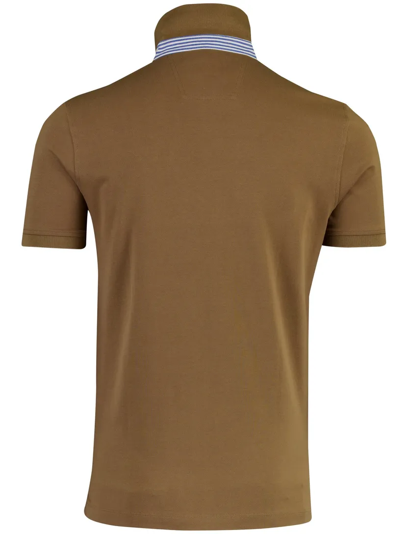 Poloshirt korte mouw Portofino bruin pique 3 knoops
